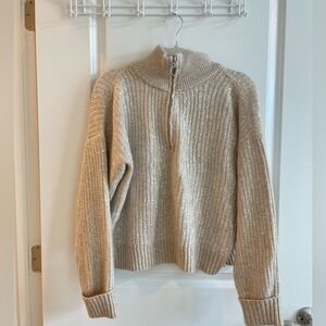 Saks Sequin-Embroidered Quart-Zip Sweater |Winter Wheat
